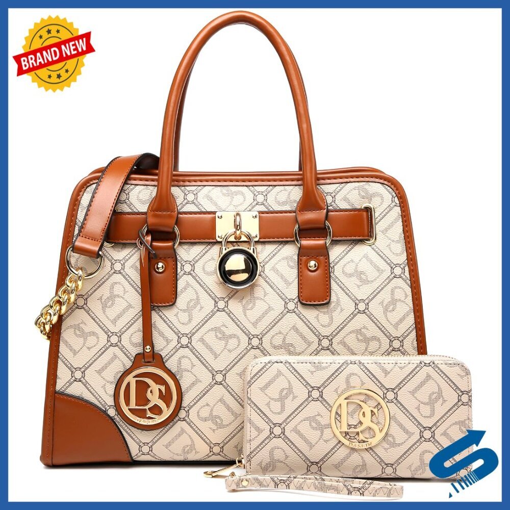Vegan Leather Satchel Hobo Bag Set with Chain Strap and Wallet